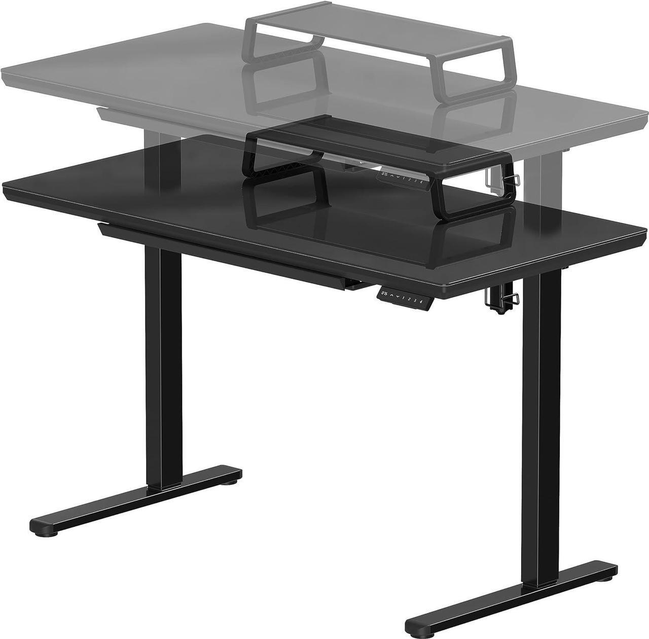 Alt view image 7 of 7 - SHW 48-Inch Glass Electric Height Adjustable Desk with Monitor Riser and Drawer, Black