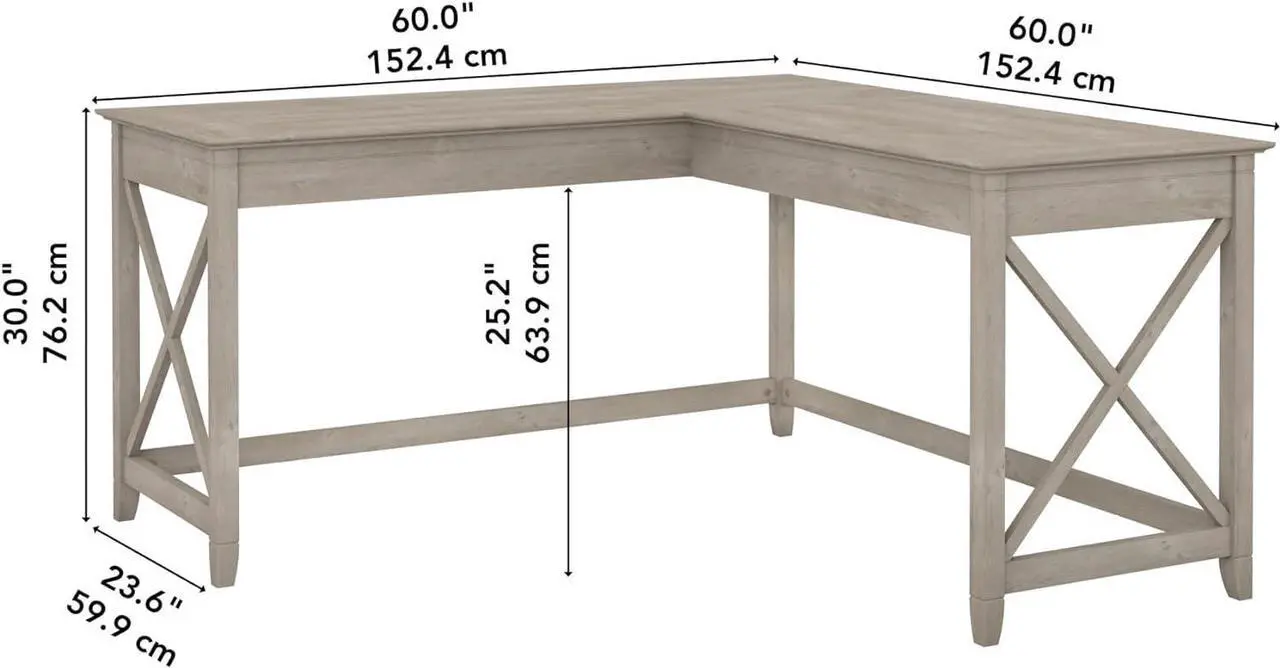 Alt view image 3 of 6 - Bush Furniture Key West 60W Modern Farmhouse L Shaped Desk in Washed Gray 60-Inch Corner Table for Home Office