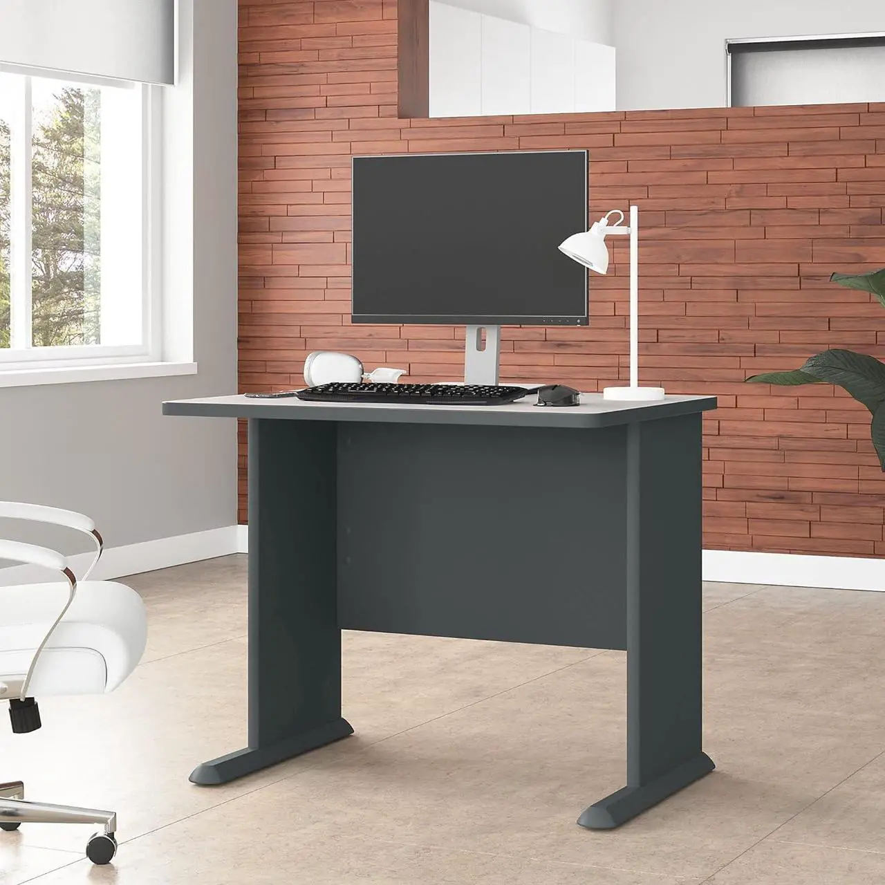 Alt view image 2 of 7 - Bush Business Furniture Series A Home Office Desk, 36W, White Spectrum and Slate