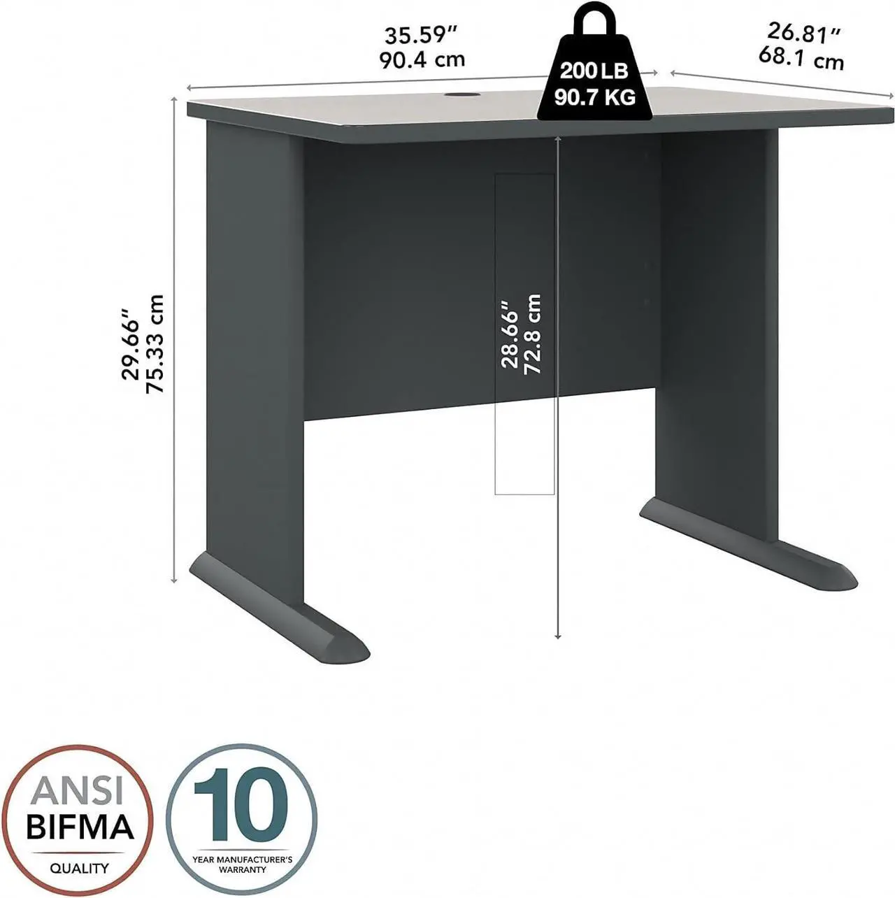 Alt view image 3 of 7 - Bush Business Furniture Series A Home Office Desk, 36W, White Spectrum and Slate
