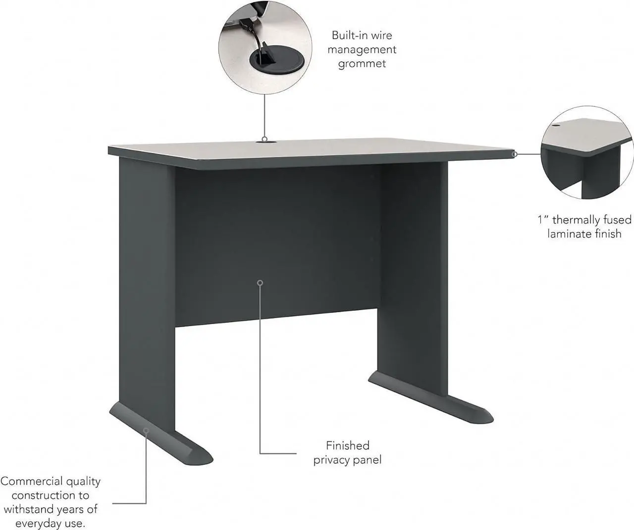 Alt view image 4 of 7 - Bush Business Furniture Series A Home Office Desk, 36W, White Spectrum and Slate