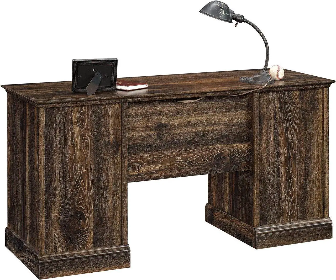 Alt view image 6 of 7 - Sauder Barrister Lane Executive Desk, L: 59.06" x W: 21.18" x H: 29.8", Iron Oak finish
