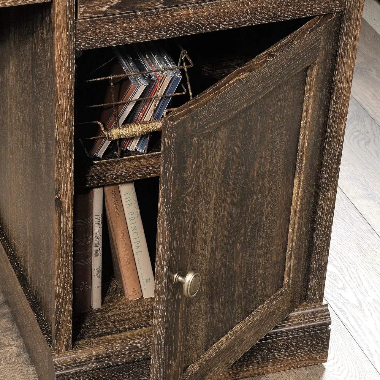 Alt view image 4 of 7 - Sauder Barrister Lane Executive Desk, L: 59.06" x W: 21.18" x H: 29.8", Iron Oak finish