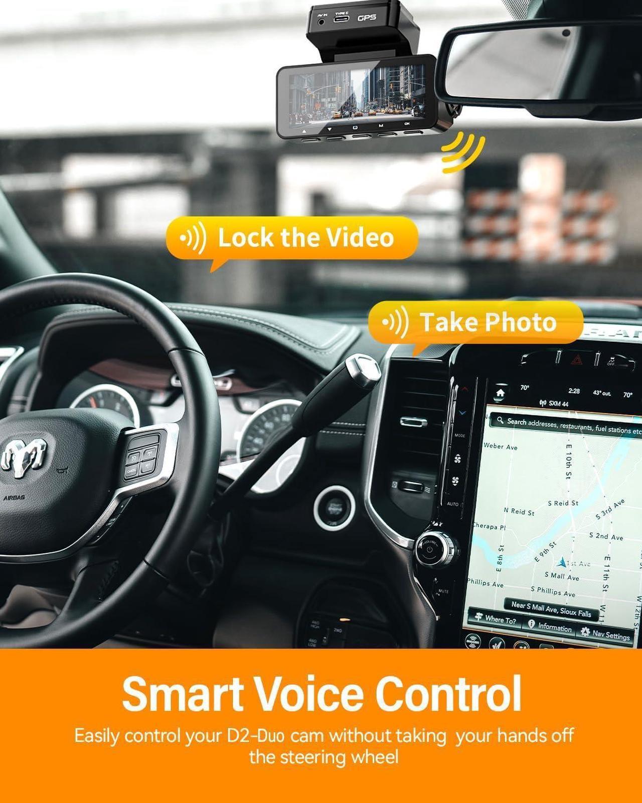 Alt view image 5 of 7 - Dash Cam Front Rear 4K Built-in GPS 5GHz WiFi, 3.39" IPS Screen, Voice Control, Dual Dash Camera for Cars Free 64GB SD Card, Super Night Vision, 24H Parking Monitor, Supercapacitor, Type C, WDR