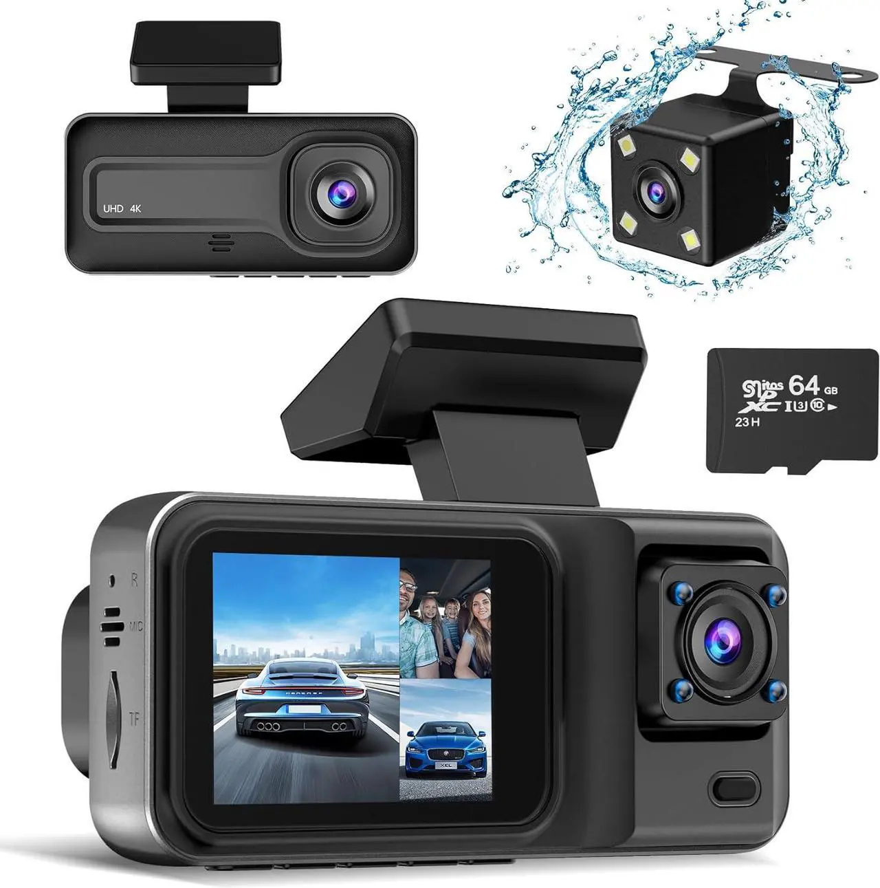 Main image of 3 Channel 4K Dash Cam, Dash Camera for Cars with Free 64GB SD Card, 4K+1080P+1440P Dash Cam Front and Rear Inside, Super Night Vision, Loop Recording, G-Sensor, Motion Detection, 24 Hours Parking Mode