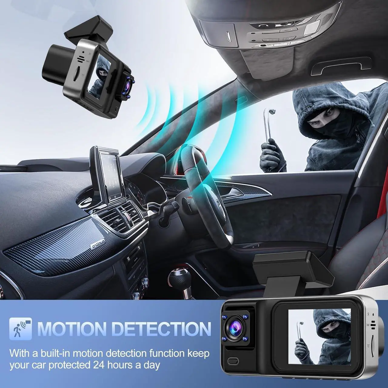 Alt view image 4 of 7 - 3 Channel 4K Dash Cam, Dash Camera for Cars with Free 64GB SD Card, 4K+1080P+1440P Dash Cam Front and Rear Inside, Super Night Vision, Loop Recording, G-Sensor, Motion Detection, 24 Hours Parking Mode