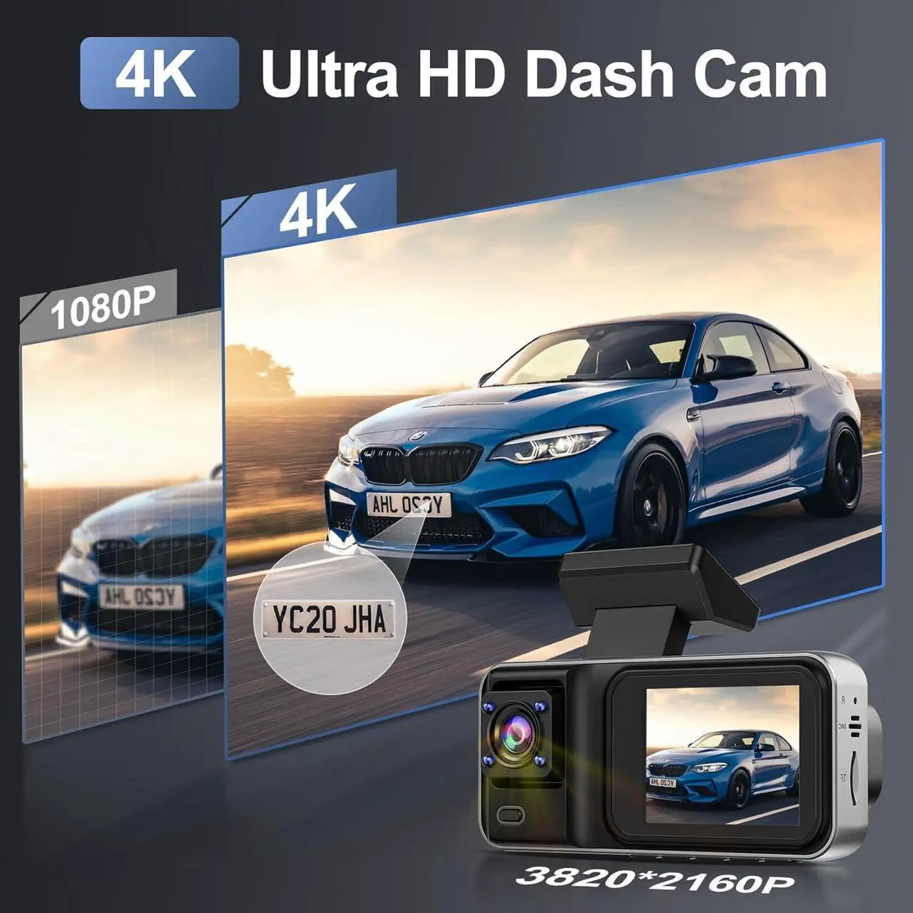 Alt view image 7 of 7 - 3 Channel 4K Dash Cam, Dash Camera for Cars with Free 64GB SD Card, 4K+1080P+1440P Dash Cam Front and Rear Inside, Super Night Vision, Loop Recording, G-Sensor, Motion Detection, 24 Hours Parking Mode
