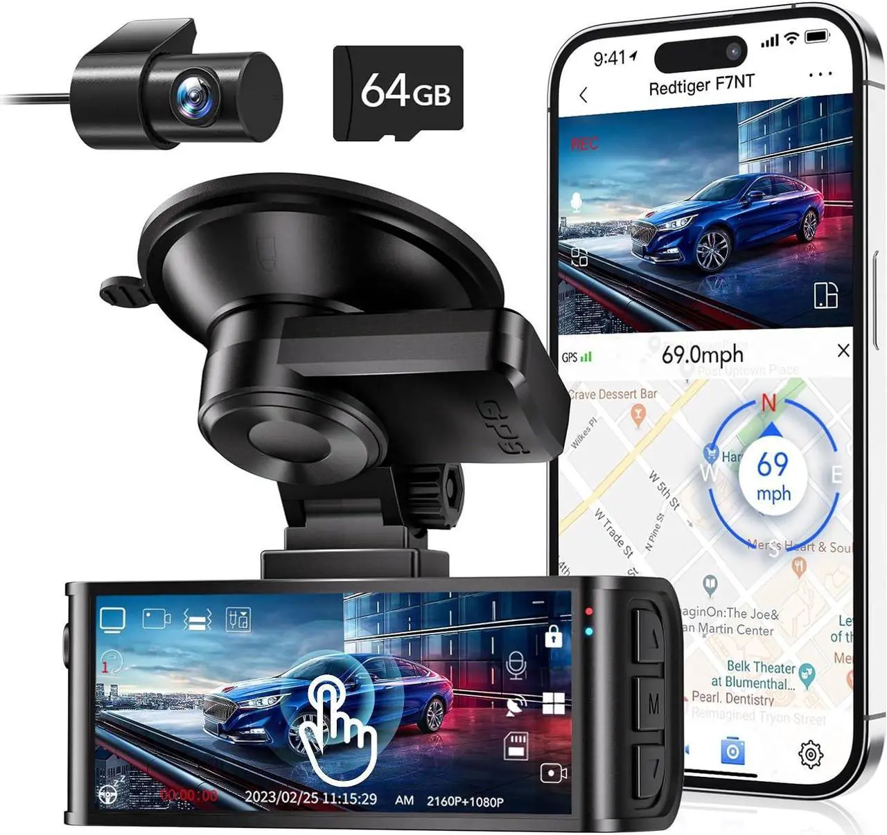 Main image of 4K Dash Cam Front and Rear, Touch Screen 3.18 Inch, Free 64GB Card, Car Dash Camera Built-in WiFi GPS, UHD 2160P Night Vision, WDR, Parking Monitor (F7N Touch)