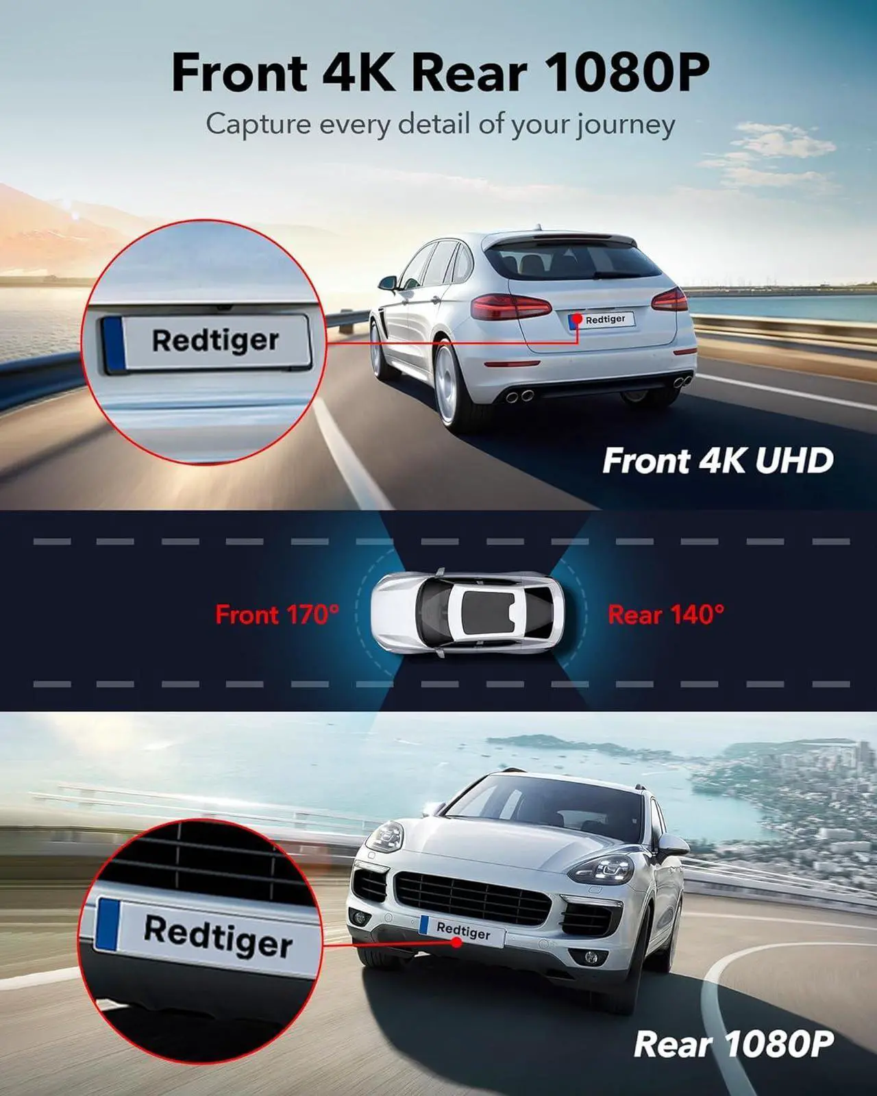 Alt view image 2 of 7 - 4K Dash Cam Front and Rear, Touch Screen 3.18 Inch, Free 64GB Card, Car Dash Camera Built-in WiFi GPS, UHD 2160P Night Vision, WDR, Parking Monitor (F7N Touch)