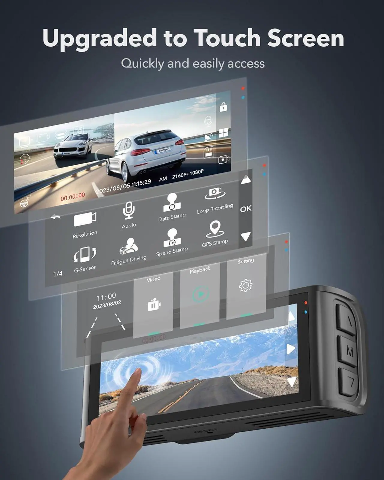 Alt view image 3 of 7 - 4K Dash Cam Front and Rear, Touch Screen 3.18 Inch, Free 64GB Card, Car Dash Camera Built-in WiFi GPS, UHD 2160P Night Vision, WDR, Parking Monitor (F7N Touch)