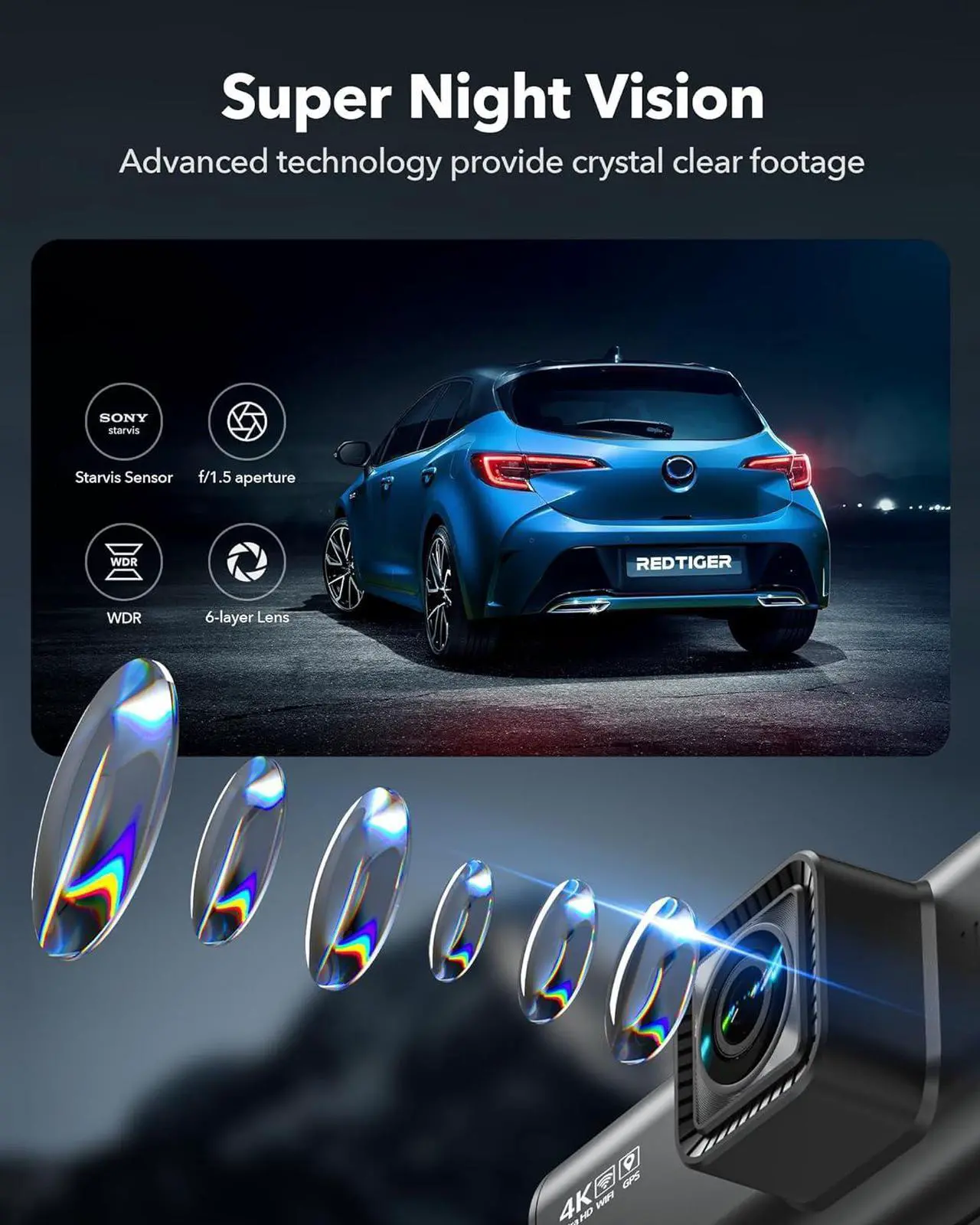 Alt view image 4 of 7 - 4K Dash Cam Front and Rear, Touch Screen 3.18 Inch, Free 64GB Card, Car Dash Camera Built-in WiFi GPS, UHD 2160P Night Vision, WDR, Parking Monitor (F7N Touch)
