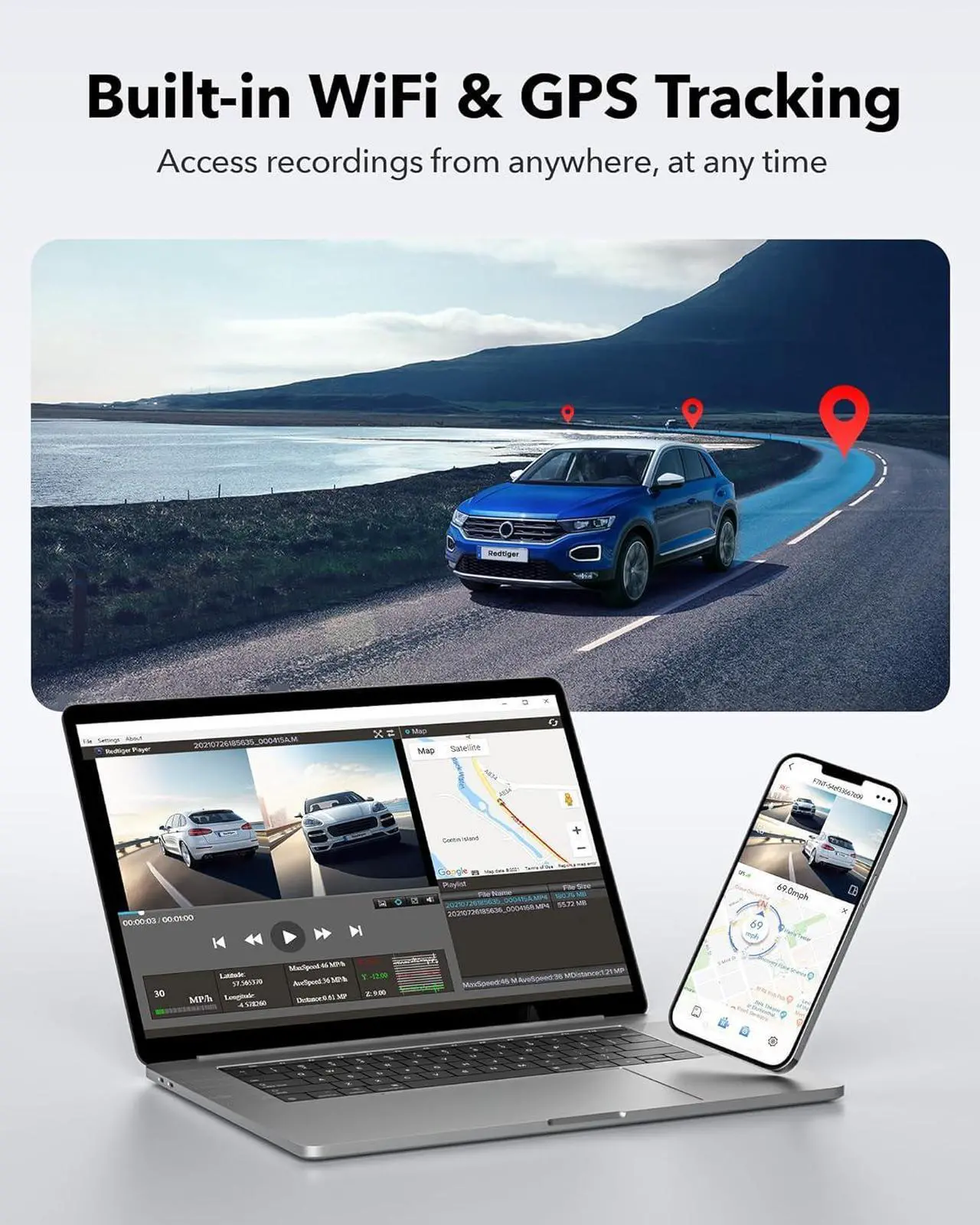 Alt view image 5 of 7 - 4K Dash Cam Front and Rear, Touch Screen 3.18 Inch, Free 64GB Card, Car Dash Camera Built-in WiFi GPS, UHD 2160P Night Vision, WDR, Parking Monitor (F7N Touch)