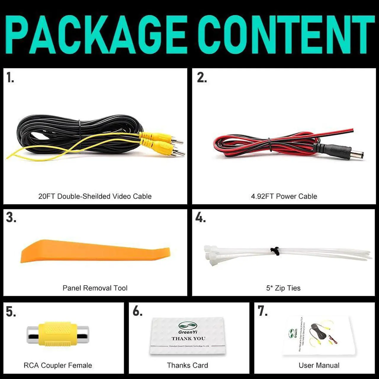Alt view image 7 of 7 - Long Double Shielded RCA Video and Audio Extension Cable for RV Pickup Trailer Truck CCTV Surveillance Front Backup Rear View Reverse Cameras(20M / 65.6FT), GreenYi-103