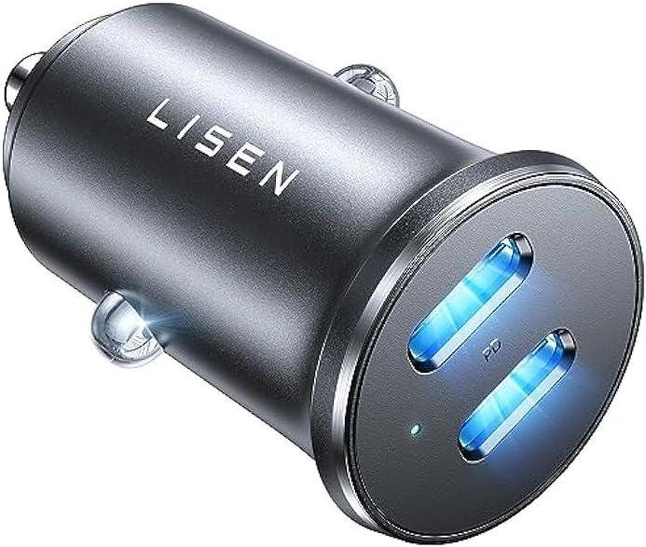 LISEN 90W USB C Car Charger, All Metal Super Fast Car Charger USB C for iPhone 15 Fast Charging, Mini PD 45W & PD 45W Dual USB C Car Charger Fast Charging for iPhone 15 Pro Max 14 13 S23 iPad Pro