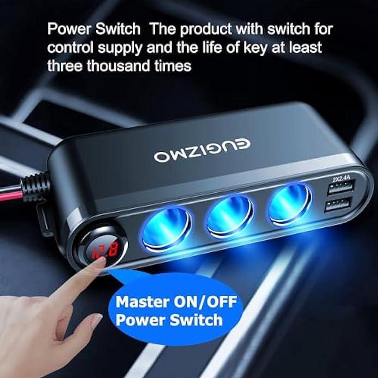 Alt view image 4 of 6 - EUGIZMO 12V Car Cigarette Lighter Socket, 200W 3 Socket Cigarette Lighter Plug Splitter USB Charger Adapter 12 Volt Socket Power Outlet Auxiliary Cigarette Lighter Socket with Eyelet Terminal (Red)
