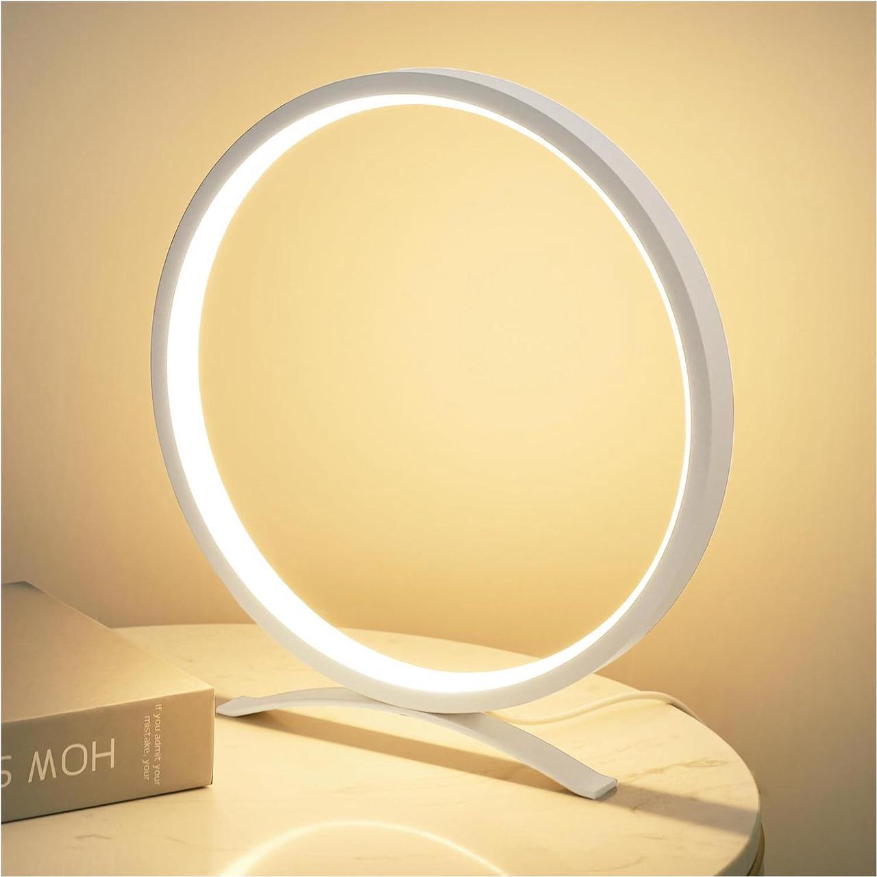 Desk Lamp,Metal Circle Ring Table Lamps Bedside Lamp for Nightstand, Modern Minimalist Lamps/Led Warm Light for Bedroom/Living Room,10 Inch