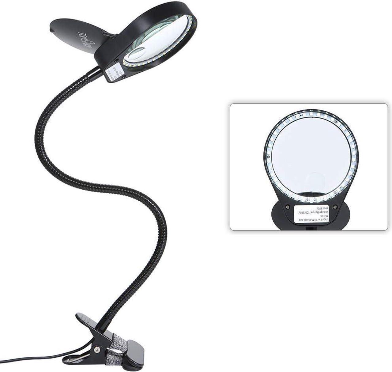 Tom-shine Magnifying Glass Lamp 3X 10X,Stepless Dimmable LED Magnifying Lamp with Dust Cover Metal Clamp,Adjustable LED Magnifier with Light and Stand for Crafts Reading Workbench Close Work