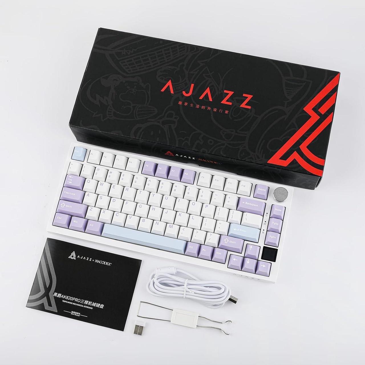 Alt view image 7 of 7 - Ajazz AK820 Pro 75% Mechanical Keyboard, Gasket-Mounted Gaming Keyboard with TFT Smart Display&Knob, Bluetooth 5.1/2.4G Wireless/Type-C Wired Custom Keyboard (Purple, Gift Switch)