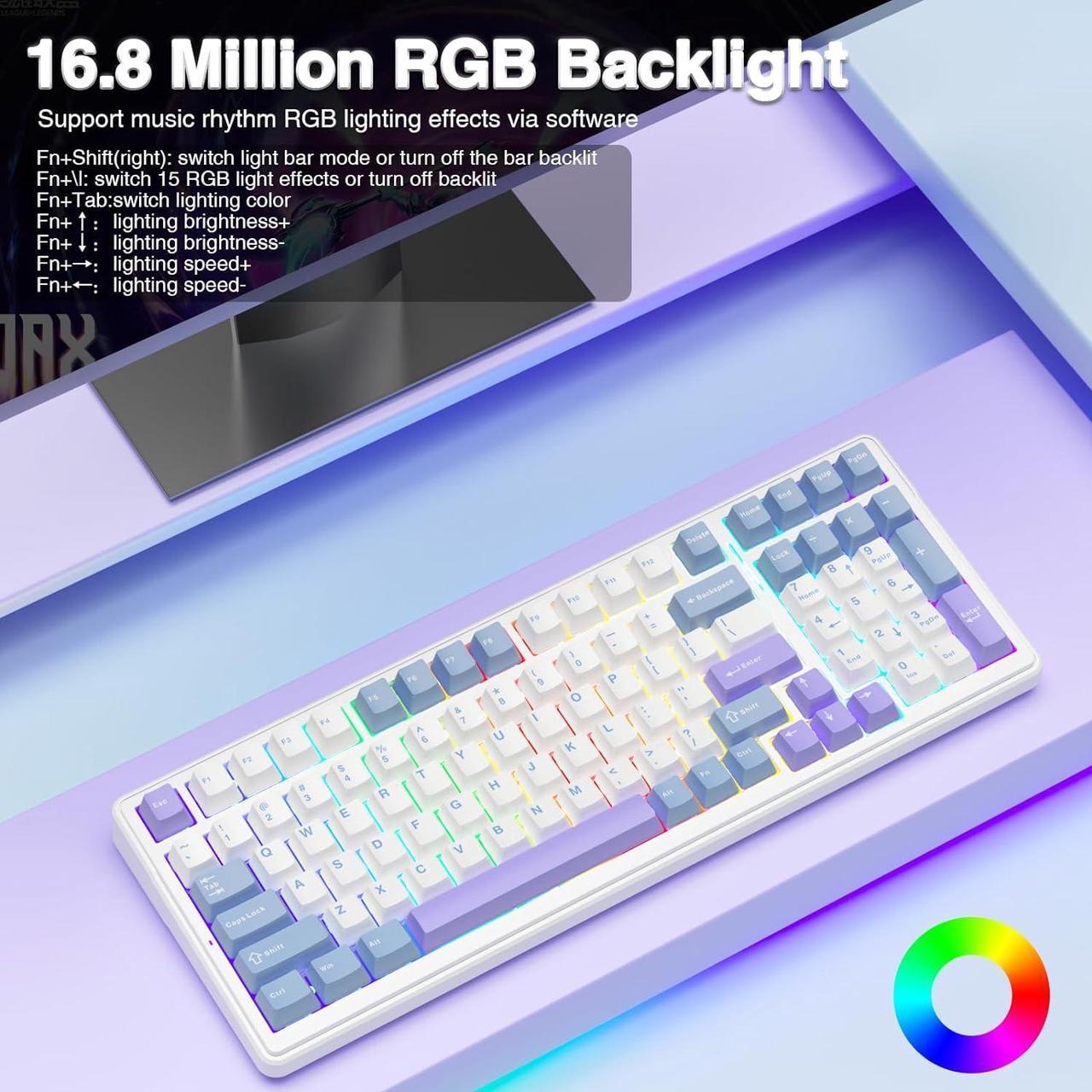 Alt view image 5 of 7 - AULA F99 Wireless Mechanical Keyboard,Tri-Mode BT5.0/2.4GHz/USB-C Hot Swappable Custom Keyboard,Pre-lubed Linear Switches,Gasket Structure,RGB Backlit Gaming Keyboard for PC/Tablet/Xbox/PS4/PS5