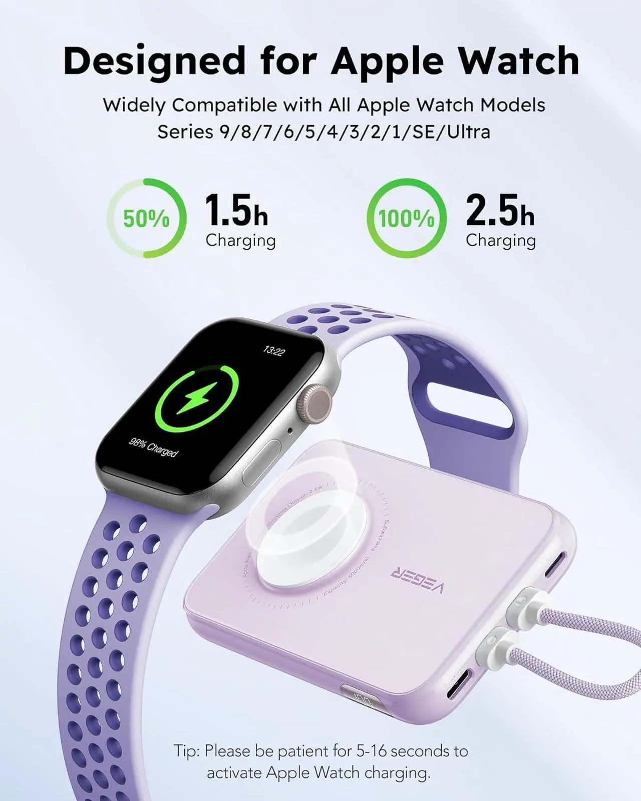 Alt view image 4 of 7 - VEGER Portable Charger with Built in Cable(Removable), 10000mAh Mini Power Bank Battery Pack, PD 20W Fast Charger Travel Accessory Compatible with iPhone 15/14/13 Pro Max, Sumsang, Apple Watch-Purple