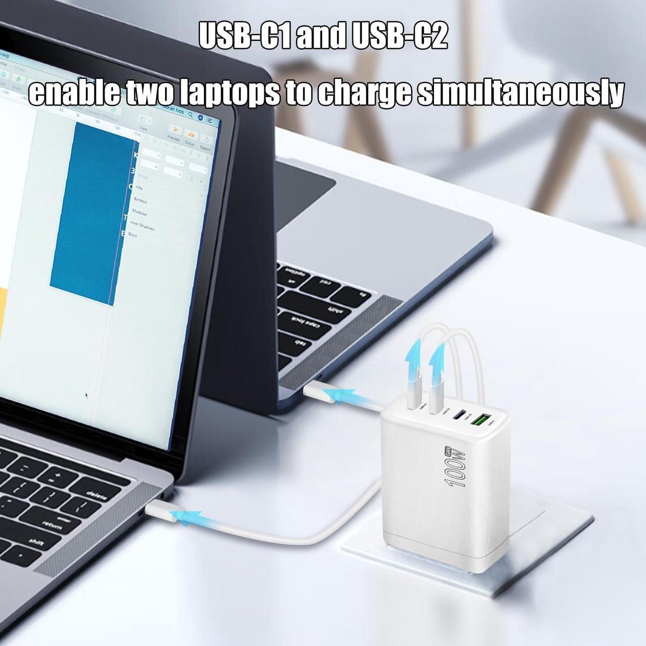 Alt view image 4 of 6 - 100W USB C Charger 4-Port PD USB Power Adapter GaN USB C Charger Fast Charging Station Compatible with Mac Book Pro/Air iPad iPhone 14 Pro Galaxy S23 Ultra Steam Deck  XPS Google Pixelbook