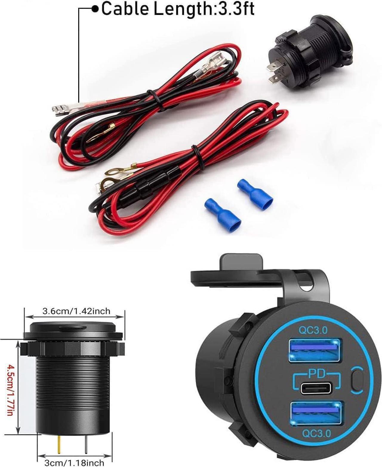 Alt view image 5 of 7 - 12v usb charger, PD 20W USB-C Power Socket and 18W QC3.0 Socket Waterproof Power Outlet 12V/24V with Power Switch 12V USB C Outlet for Car Golf Cart Boat Marine Bus Truck RV Marine Motorcycle etc.