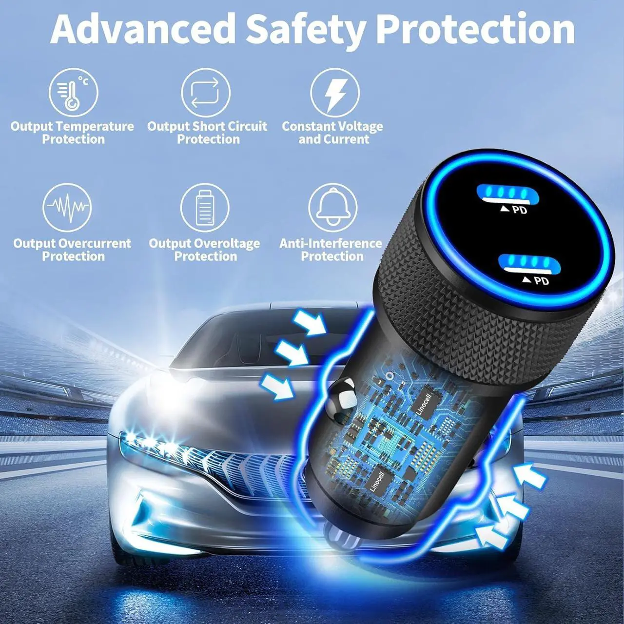 Alt view image 5 of 6 - Apple MFi Certified iPhone Fast Charger, Linocell 90W Dual PD Car Power Cigarette Lighter USB-C Carplay Charger with 2Pack Type-C Braided Cable for iPhone 16/16 Pro/16 Pro Max/15/15 Pro/iPad