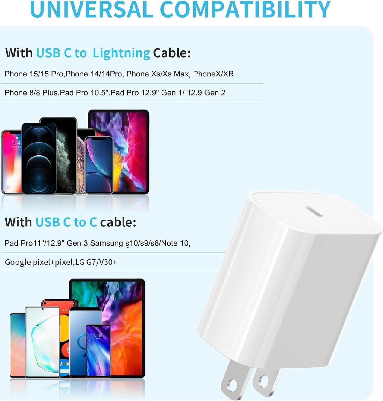 Alt view image 5 of 7 - Phone 16 15 14 13 Fast Charger 3Pack, iGENJUN 20W USB C Charger Wall Charger Block with PD 3.0, Compact USB C Power Adapter for Phone 16/16 Pro/15, Galaxy, Pixel, AirPods Pro - White