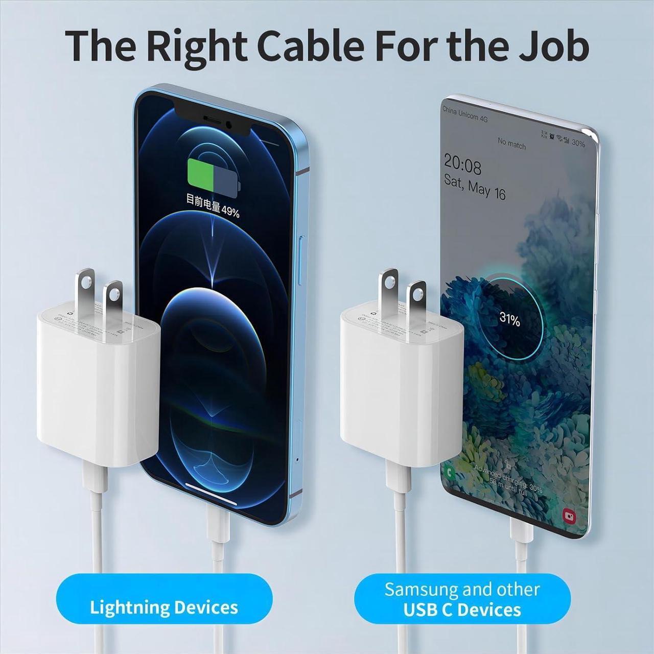 Alt view image 6 of 7 - Phone 16 15 14 13 Fast Charger 3Pack, iGENJUN 20W USB C Charger Wall Charger Block with PD 3.0, Compact USB C Power Adapter for Phone 16/16 Pro/15, Galaxy, Pixel, AirPods Pro - White