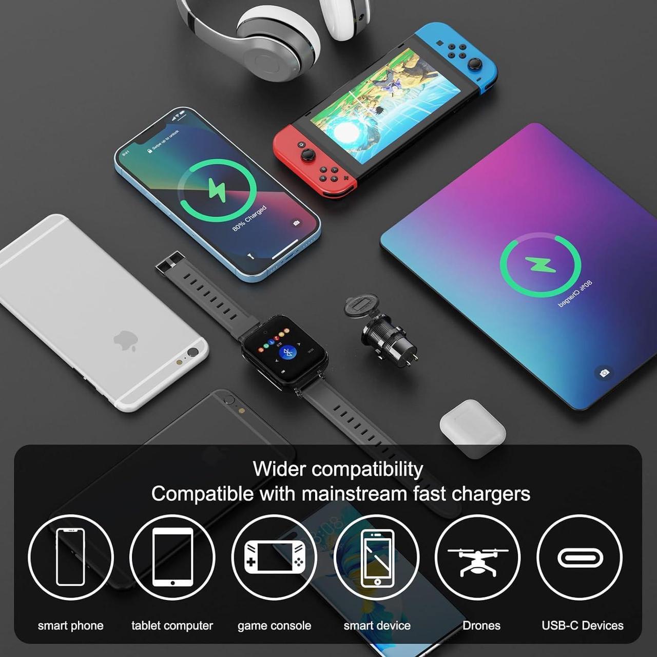 Alt view image 7 of 7 - Upgraded 4 Port 12V USB Outlet Aluminum Charger, 78W Dual PD & QC Multiple USB Port for Car, USB C Cigarette Lighter Replacement 12 Volt Socket with Voltmeter Waterproof for Marine Boat Motorcycle RV