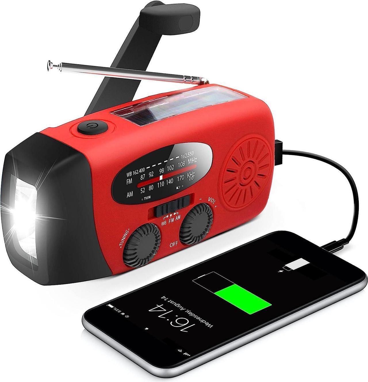 Main image of Emergency Hand Crank Radio with LED Flashlight for Emergency AM/FM NOAA Portable Weather Radio with 2000mAh Power Bank Phone Charger USB Charged & Solar Power for Camping Emergency
