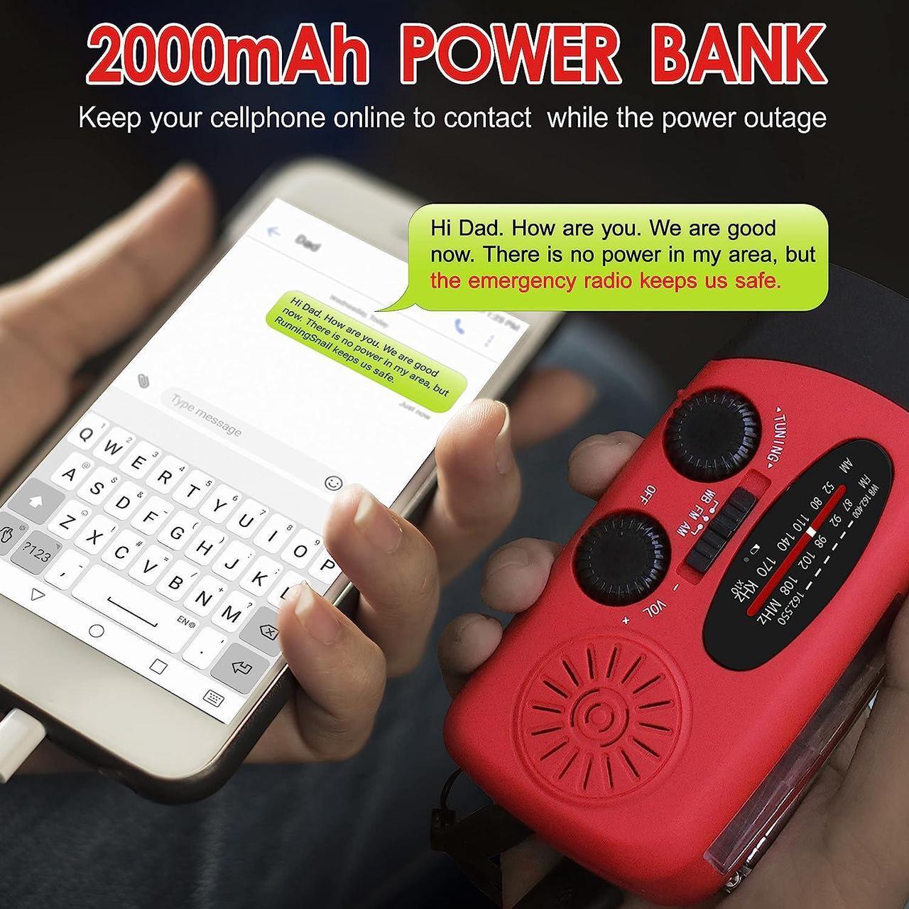 Alt view image 3 of 7 - Emergency Hand Crank Radio with LED Flashlight for Emergency AM/FM NOAA Portable Weather Radio with 2000mAh Power Bank Phone Charger USB Charged & Solar Power for Camping Emergency