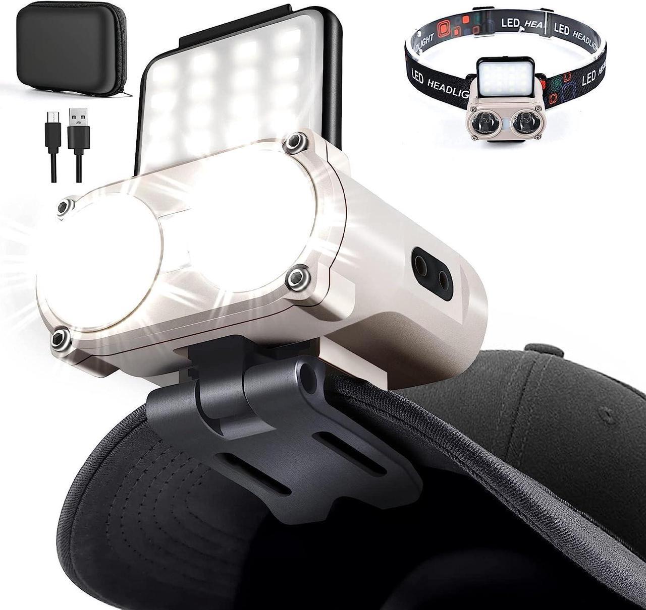 Main image of LED Hard Hat Light 800Lumens Rechargeable Dimmable Clip on Cap Lights 180°Adjustable Hands Free Hat Flashlight Headlamp Waterproof for Running Camping Hunting Cycling Emergency