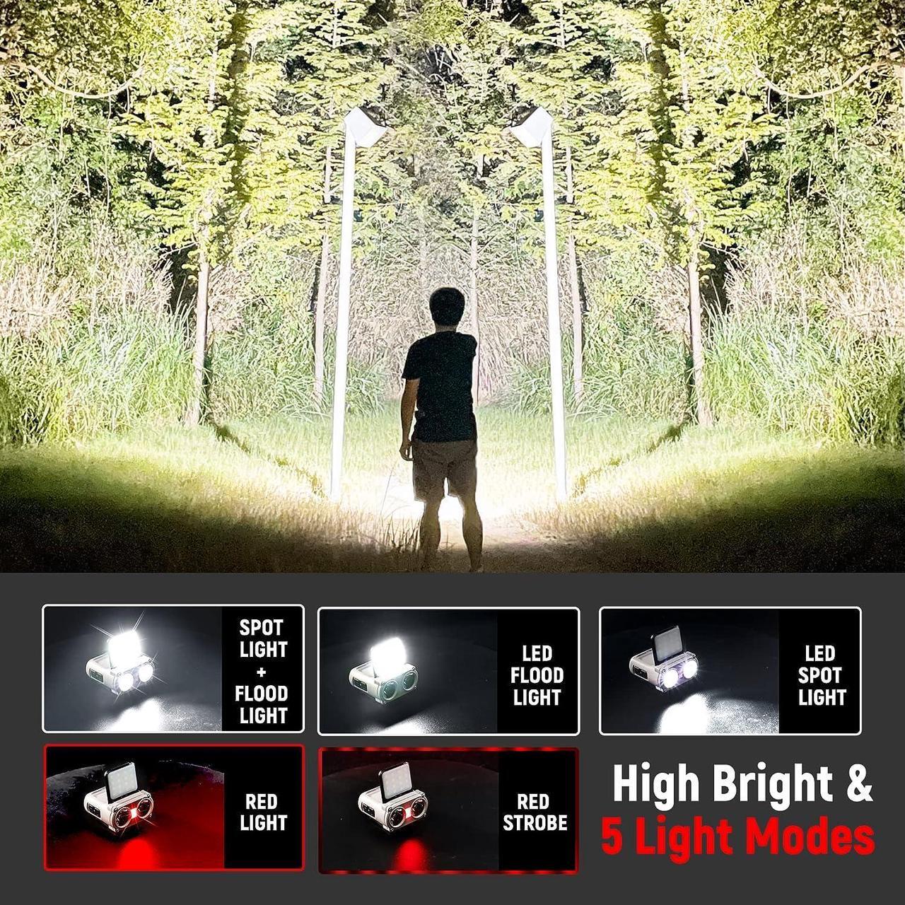 Alt view image 3 of 7 - LED Hard Hat Light 800Lumens Rechargeable Dimmable Clip on Cap Lights 180°Adjustable Hands Free Hat Flashlight Headlamp Waterproof for Running Camping Hunting Cycling Emergency