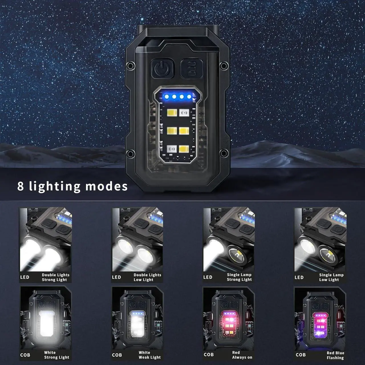 Alt view image 2 of 7 - Flashlights High Lumens - Super Bright 800 LM, USB C Rechargeable LED Keychain Flash Light with COB Side Light, 8 Modes, IPX5 Pocket FlashlightTactical FlashlightBlack