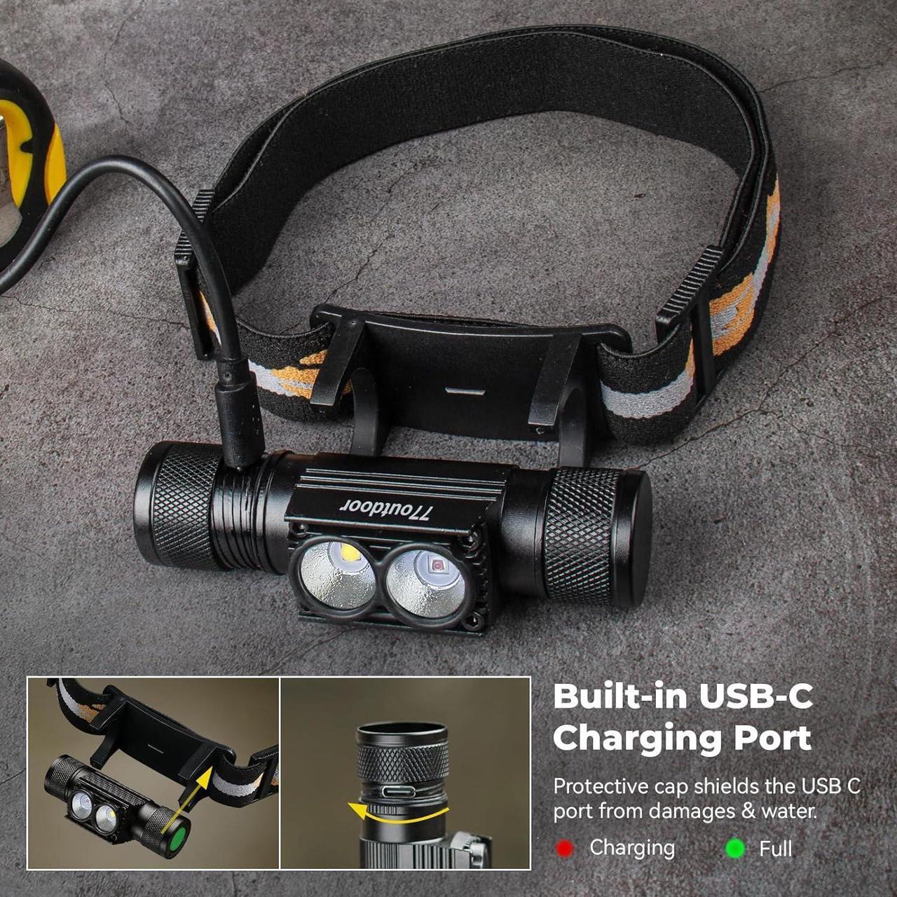 Alt view image 4 of 6 - LED Rechargeable Red Headlamp D25LR Powerful Lightweight Head Flashlight with 90 High CRI Bright White Light and 660nm Deep Red Light USB Charging for Camping Hiking Hunting