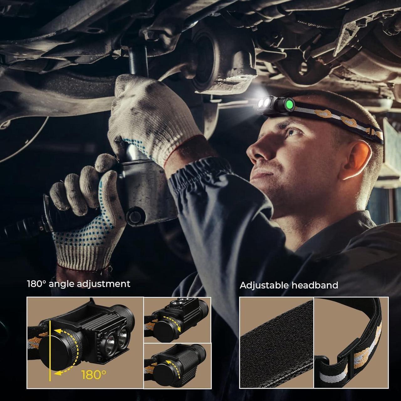 Alt view image 5 of 6 - LED Rechargeable Red Headlamp D25LR Powerful Lightweight Head Flashlight with 90 High CRI Bright White Light and 660nm Deep Red Light USB Charging for Camping Hiking Hunting
