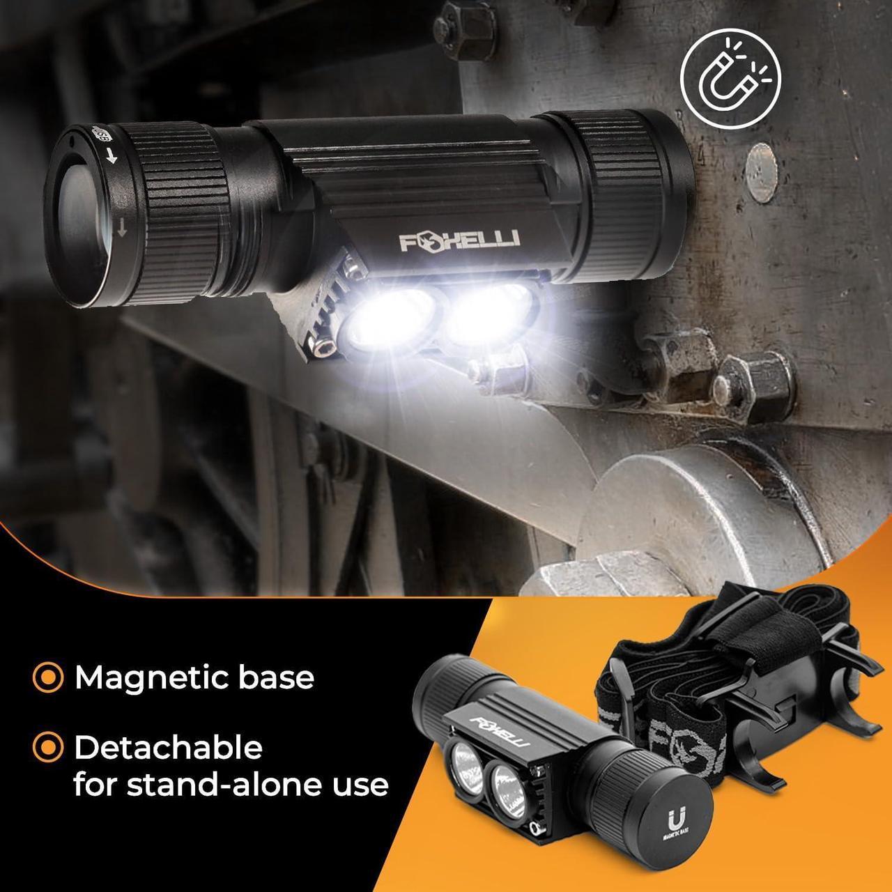 Alt view image 6 of 7 - Foxelli Ultra Bright Rechargeable Headlamp  18650 Battery, IPX7 Waterproof, 1200 Lumen LED Light for Work & Outdoors, with Battery & Hooks - Perfect for Hard Hat or Helmet