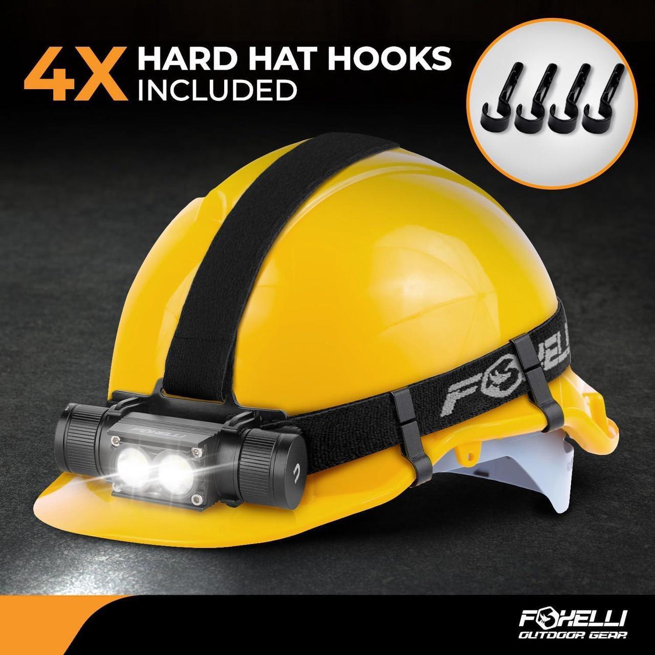 Alt view image 7 of 7 - Foxelli Ultra Bright Rechargeable Headlamp  18650 Battery, IPX7 Waterproof, 1200 Lumen LED Light for Work & Outdoors, with Battery & Hooks - Perfect for Hard Hat or Helmet