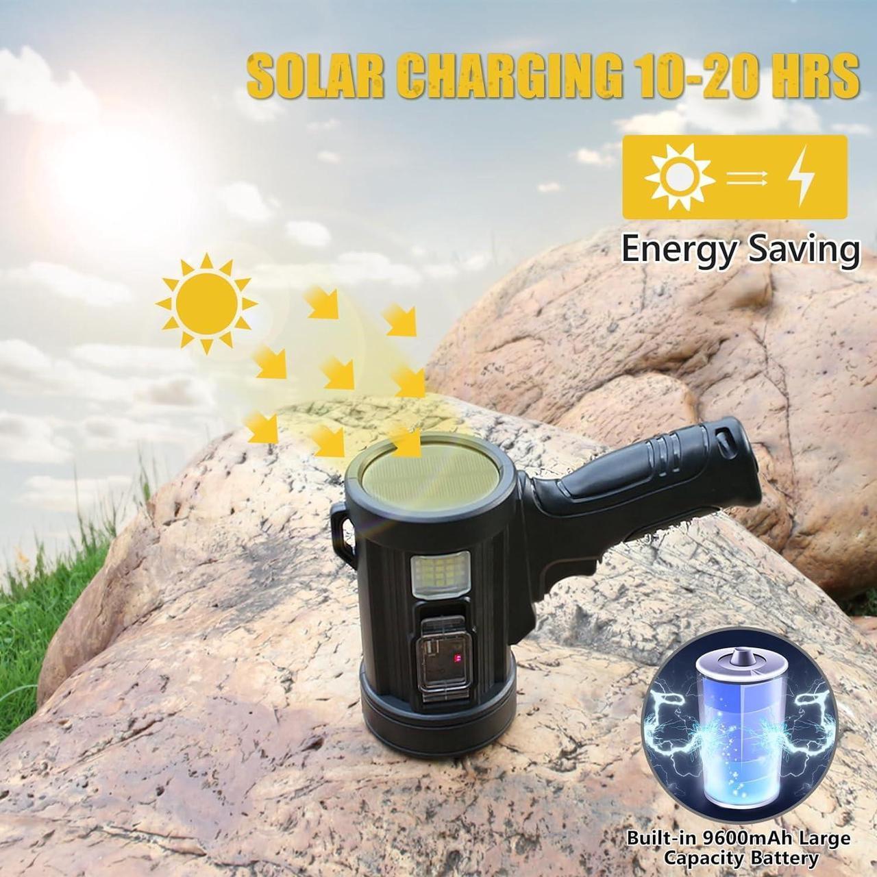 Alt view image 5 of 7 - 100000 Lumen Spotlight, Led Rechargeable Spotlight Flashlight with Tripod, 6 Modes and 3 Colors Filter, Super Bright Solar Spot Lights Outdoor Handheld for Hunting, Boating, Camping