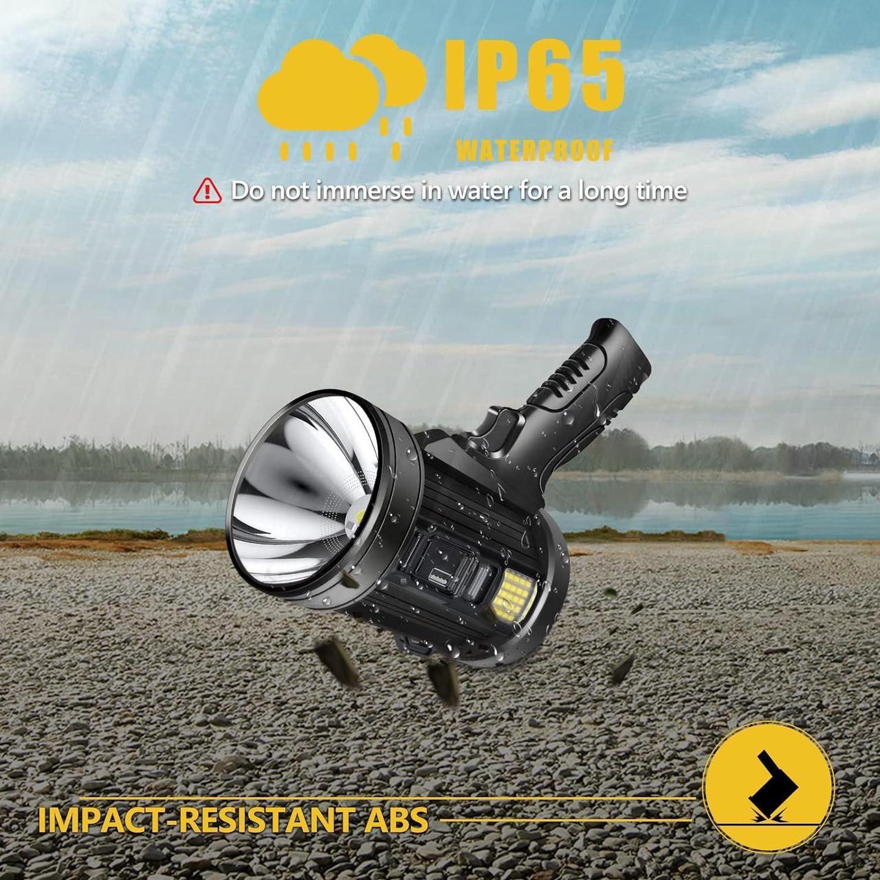 Alt view image 7 of 7 - 100000 Lumen Spotlight, Led Rechargeable Spotlight Flashlight with Tripod, 6 Modes and 3 Colors Filter, Super Bright Solar Spot Lights Outdoor Handheld for Hunting, Boating, Camping