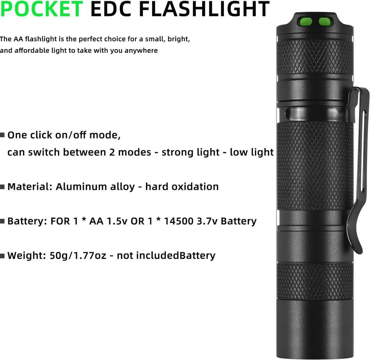 Alt view image 4 of 7 - Mini AA Pen Pocket Torch, Super Bright Lumen Waterproof Keychain LED Torch, Handheld Torch with Clip, Powered by AA or 14500 Batteries,LED Torch for Night Reading or Daily Lighting