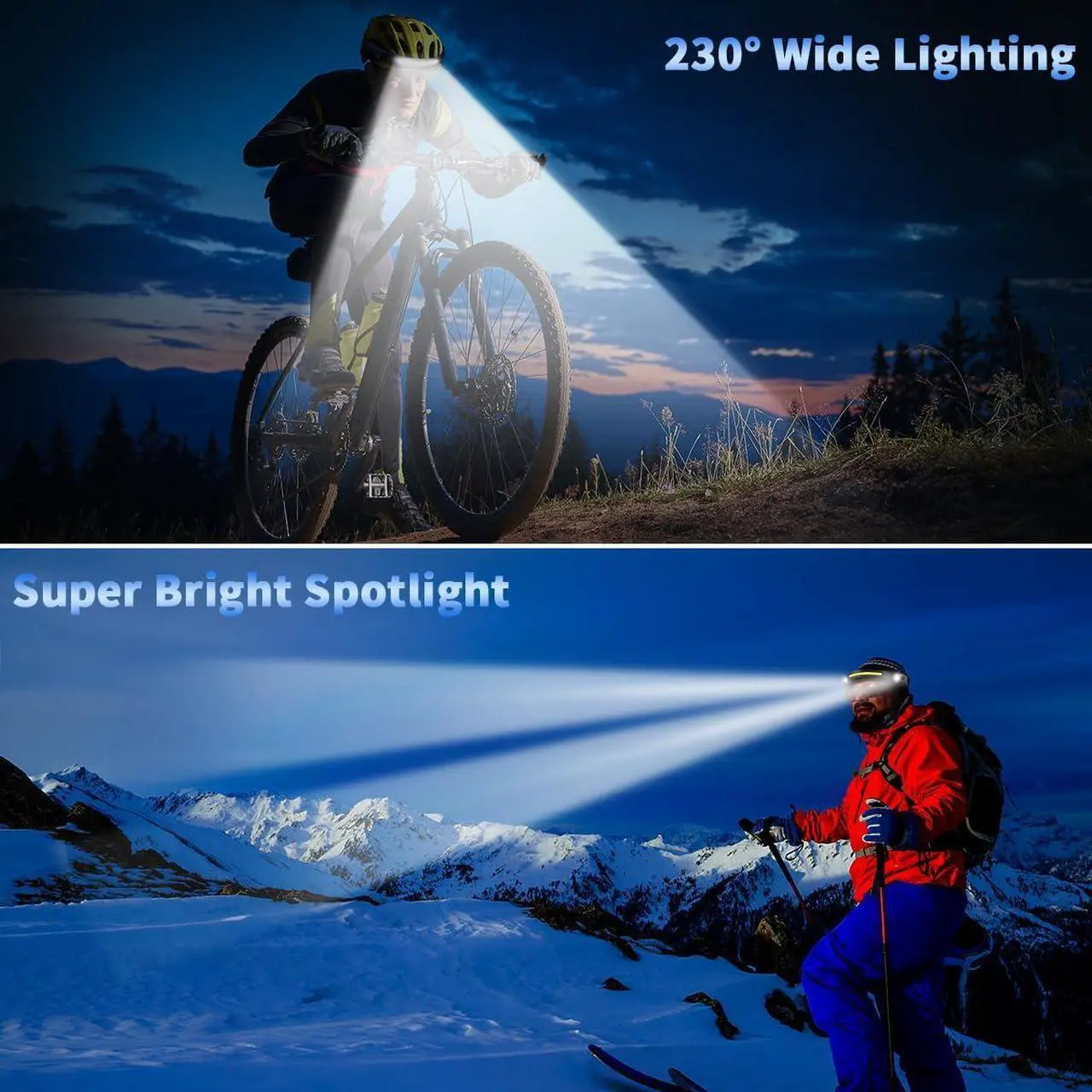 Alt view image 6 of 6 - Headlamp Rechargeable 5Pack, 230° Wide Beam Head Lamp with 2 Spotlights, LED Headlamp with Motion Sensor, 5Mode Rechargeable Headlamp, Head Lights for Forehead, Headlamps for Adults Running Hard Hat