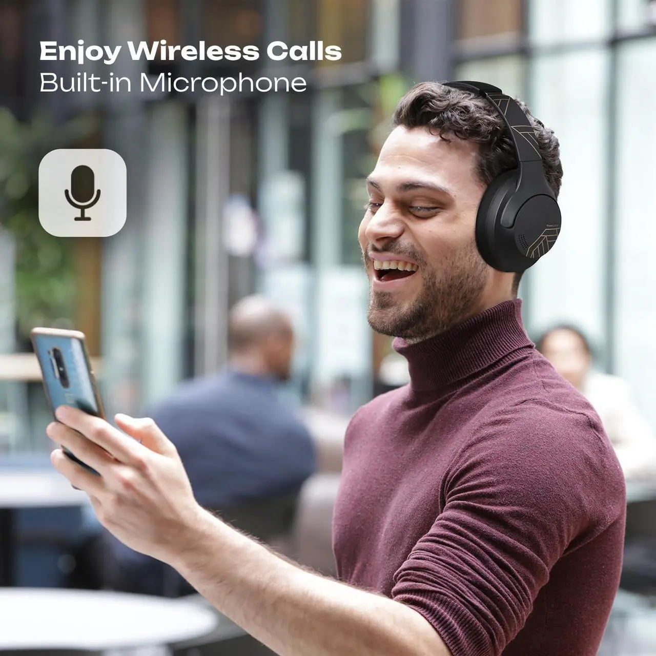Alt view image 2 of 7 - PowerLocus Bluetooth Headphones Over Ear, 50H Playtime with 4 EQ Modes Wireless Headphones with Microphone, HiFi Stereo Deep Bass, Soft Ear Cups, Foldable Lightweight Headset for Travel/Office/Workout