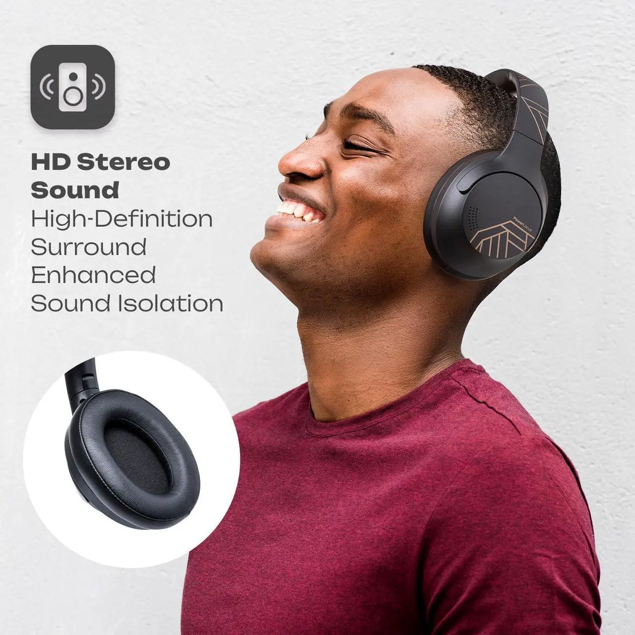 Alt view image 6 of 7 - PowerLocus Bluetooth Headphones Over Ear, 50H Playtime with 4 EQ Modes Wireless Headphones with Microphone, HiFi Stereo Deep Bass, Soft Ear Cups, Foldable Lightweight Headset for Travel/Office/Workout