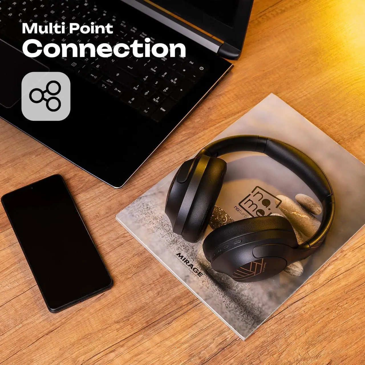 Alt view image 7 of 7 - PowerLocus Bluetooth Headphones Over Ear, 50H Playtime with 4 EQ Modes Wireless Headphones with Microphone, HiFi Stereo Deep Bass, Soft Ear Cups, Foldable Lightweight Headset for Travel/Office/Workout