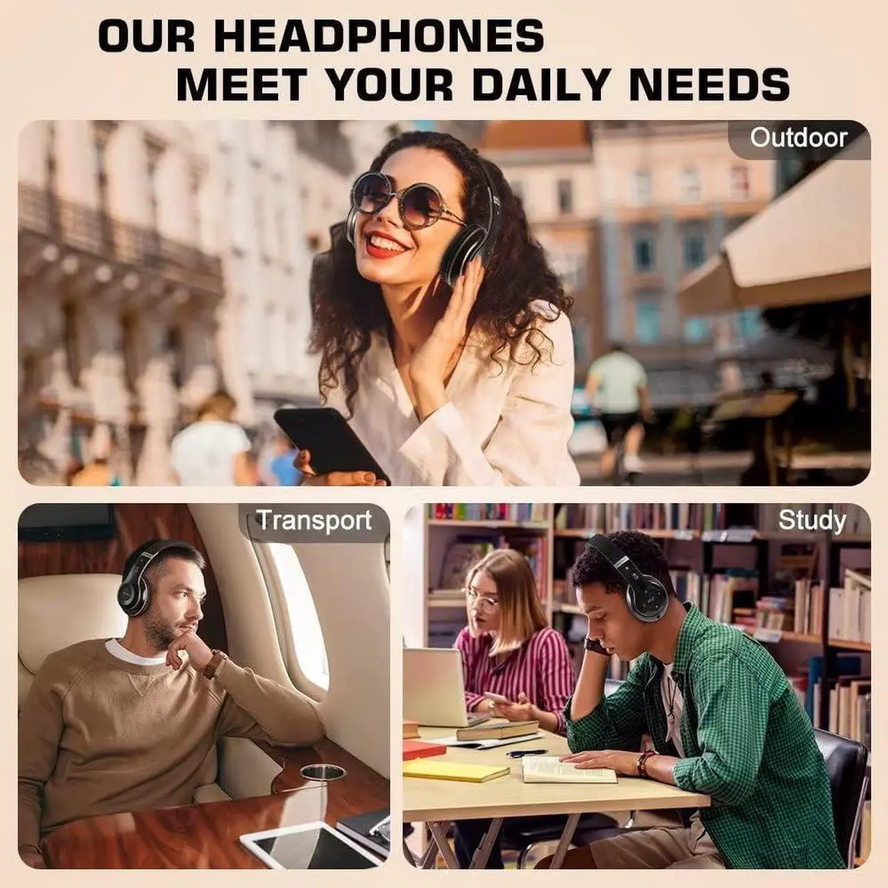 Alt view image 2 of 7 - 6S Wireless Bluetooth Headphones Over Ear, Hi-Fi Stereo Foldable Wireless Stereo Headsets Earbuds with Built-in Mic, Volume Control, FM for Phone/PC (Black & Gold)