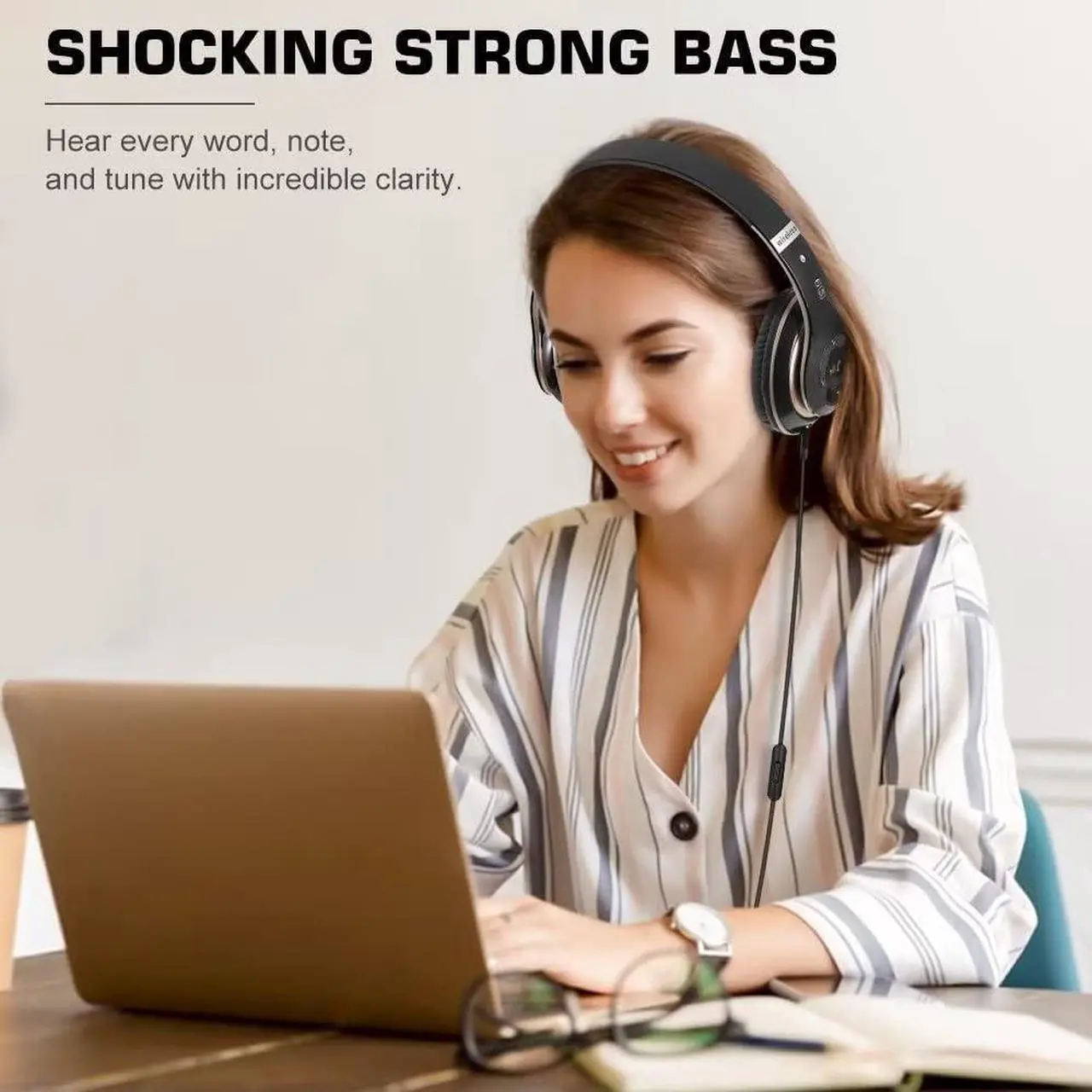 Alt view image 7 of 7 - 6S Wireless Bluetooth Headphones Over Ear, Hi-Fi Stereo Foldable Wireless Stereo Headsets Earbuds with Built-in Mic, Volume Control, FM for Phone/PC (Black & Gold)