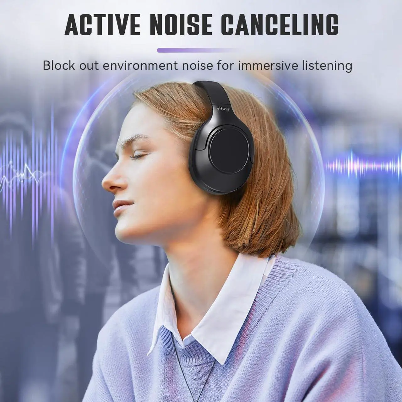 Alt view image 2 of 7 - FIFINE Wireless Bluetooth Headphones, Over-Ear Noise Canceling Headphones with Soft Earmuffs, Up to 65H Playtime for Music, Phone Calls, Sport Travel Headset for iPhone/Android/Tablet-X3 Black