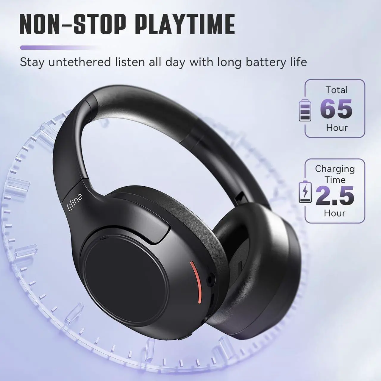 Alt view image 4 of 7 - FIFINE Wireless Bluetooth Headphones, Over-Ear Noise Canceling Headphones with Soft Earmuffs, Up to 65H Playtime for Music, Phone Calls, Sport Travel Headset for iPhone/Android/Tablet-X3 Black